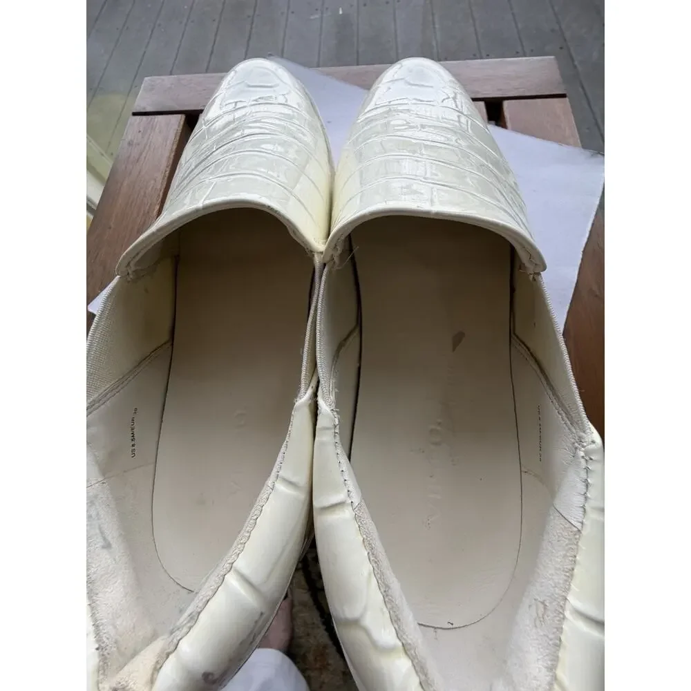 Womens Vince Warren Slip On Crocodile Embossed Ivory White Platform Sneaker 8.5